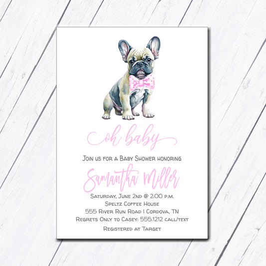 French Bulldog Girl Baby Shower Invitation