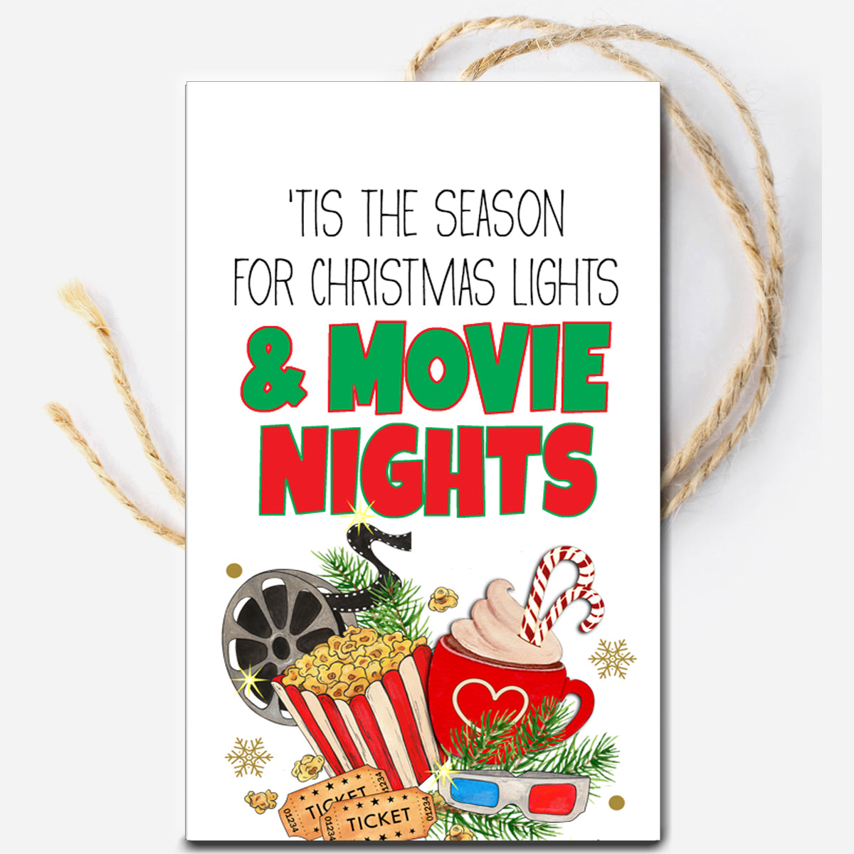 Christmas Lights and Movie Nights Instant Download Tag