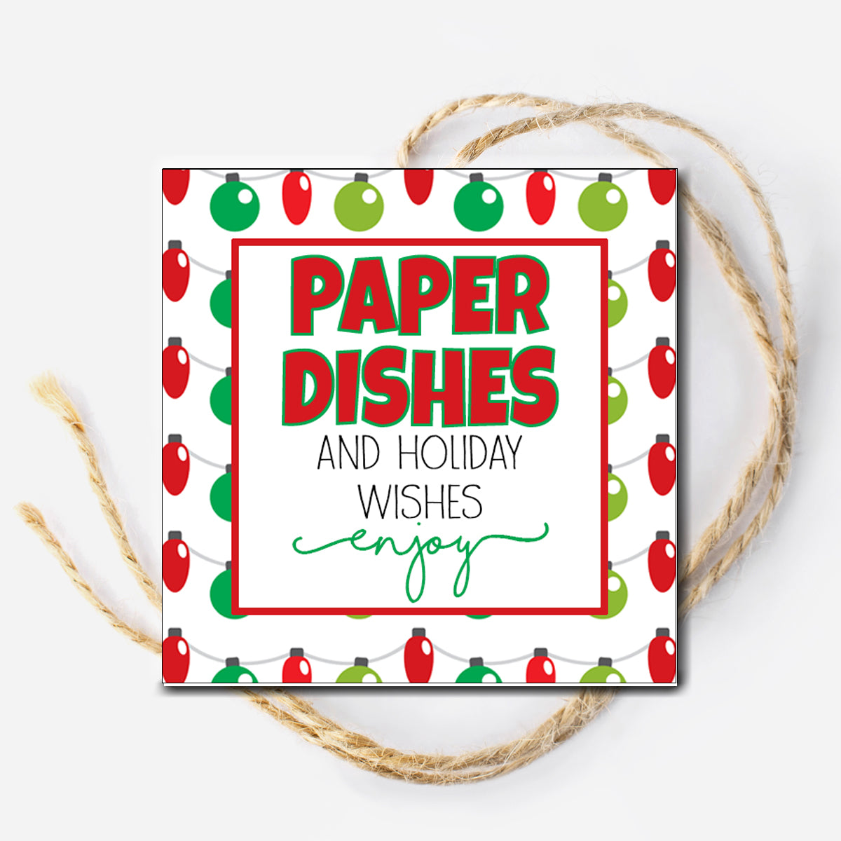 Christmas Paper Dishes and Holiday Wishes Instant Download Tag