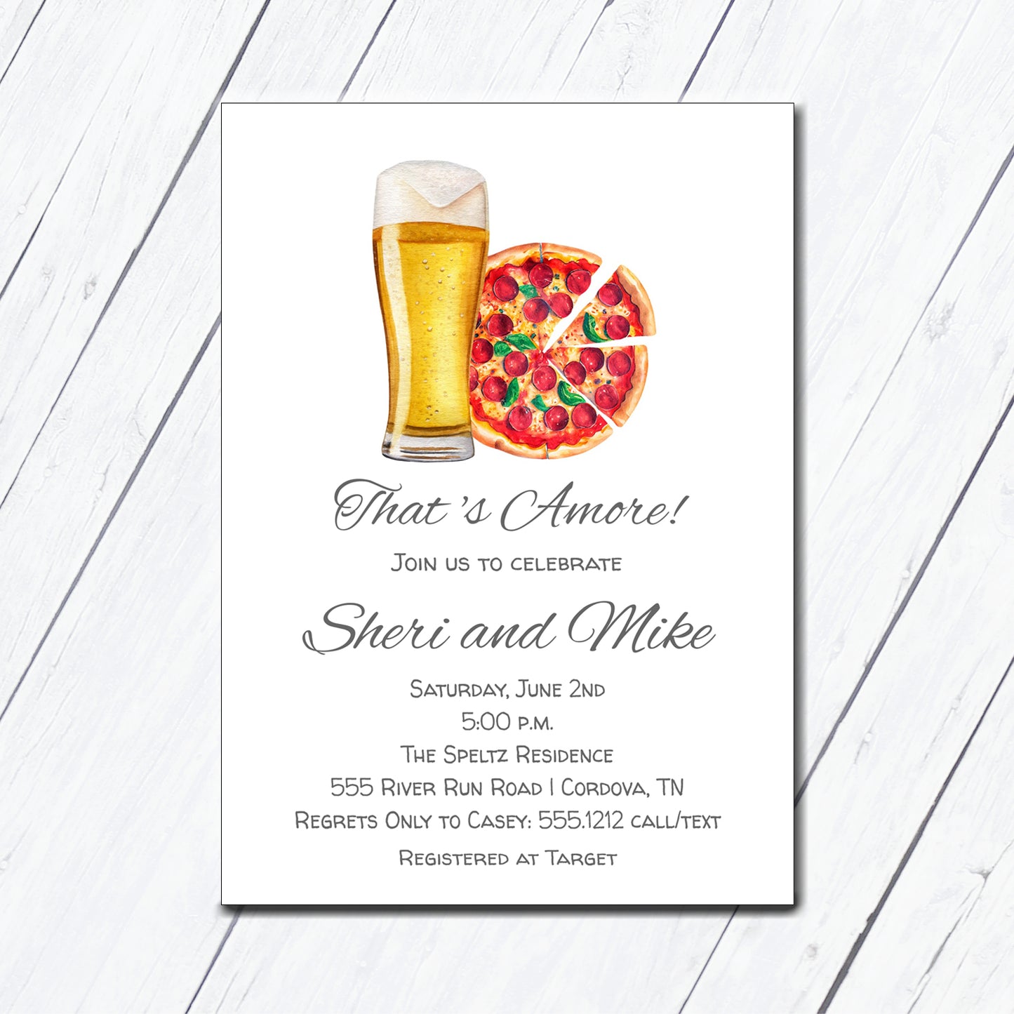 Pizza and Beer Bridal Shower Invitation