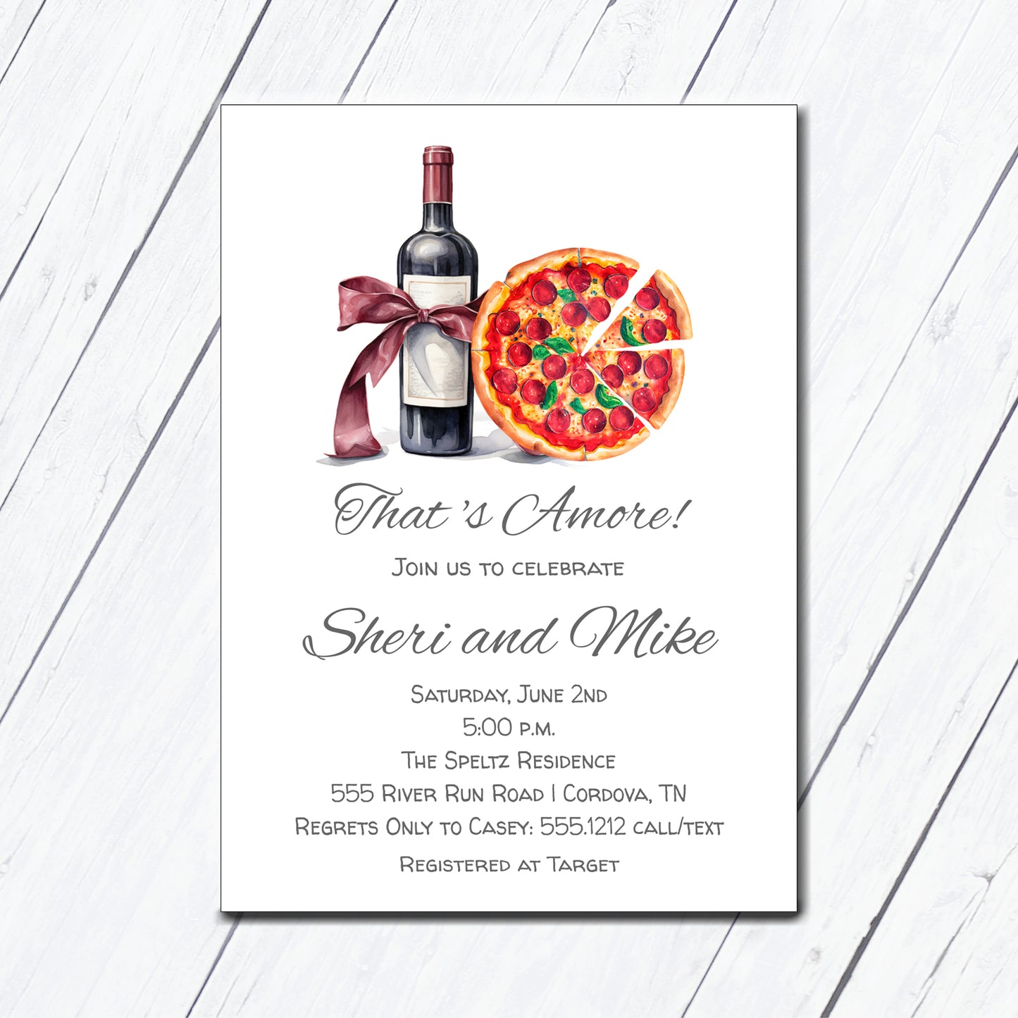 Pizza and Wine Bridal Shower Invitation