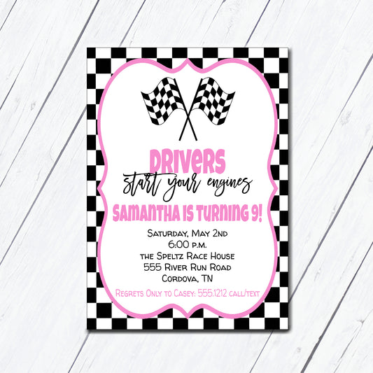 Pink Race Car Invitation