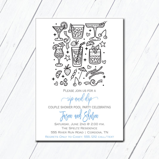 Sip and Dip Couples Pool Party Invitation