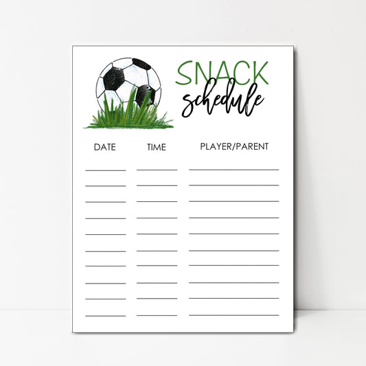 Printable Soccer Snack Schedule