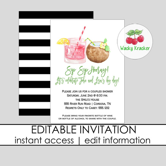 Sip Sip Hooray Bridal Shower Invitation