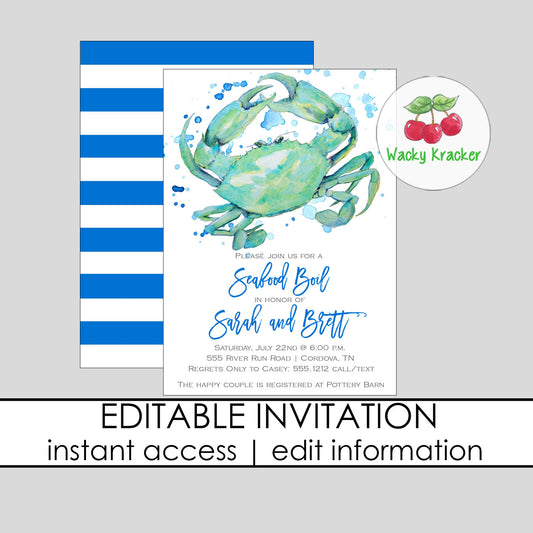 Seafood Boil 2 Bridal Shower Invitation