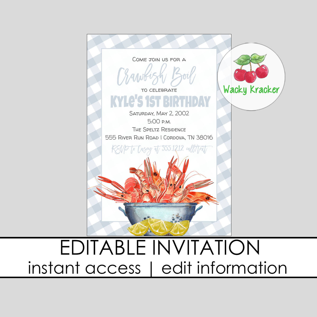 Find Custom Crawfish Boy Birthday Party Invitation Card Online - Wacky ...