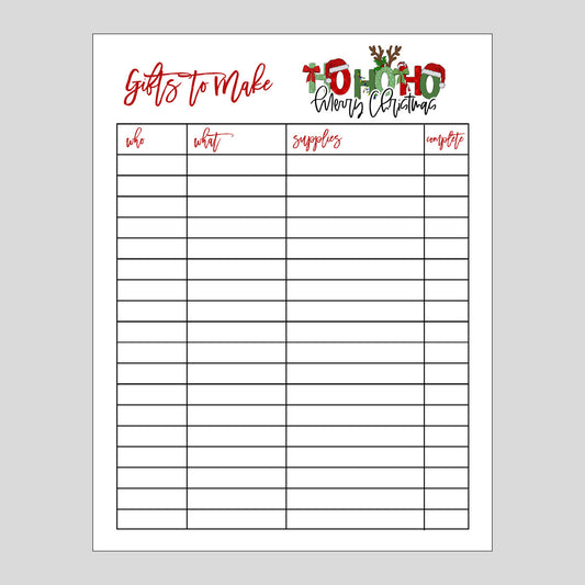 Gifts to Make Christmas Planner