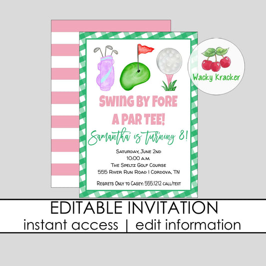 Pink Golf Birthday Invitation