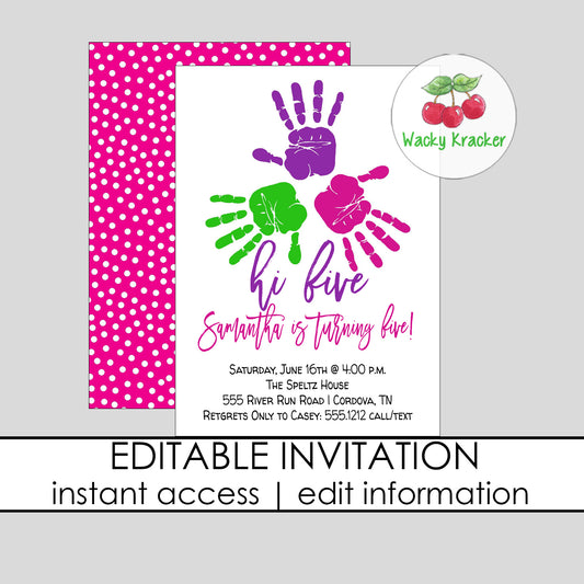 Hi Five Girl Birthday Invitation