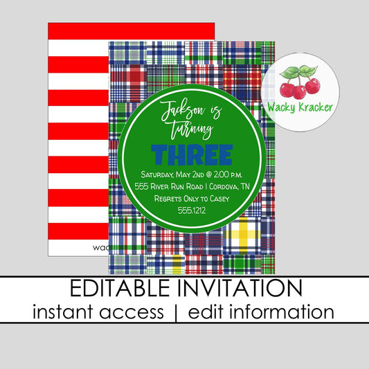 Madras Plaid Birthday Invitation