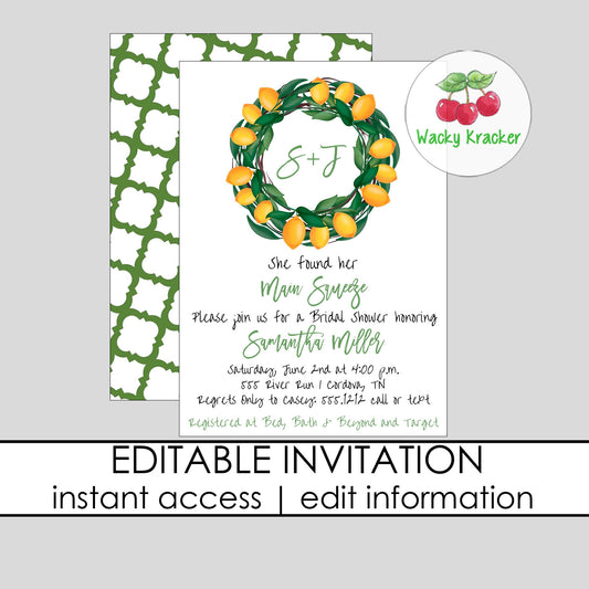 Main Squeeze Bridal Shower Invitation