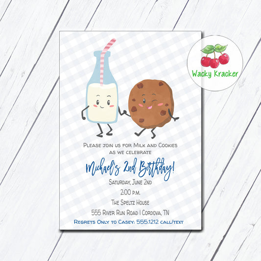 Milk and Cookies Birthday Invitation for Boys