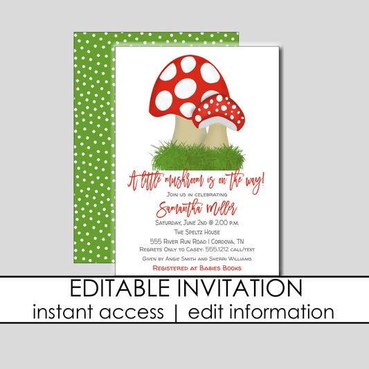 Mushroom Baby Shower Invitation