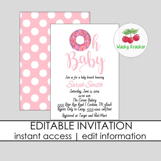 Oh Baby Girl Shower Invitation