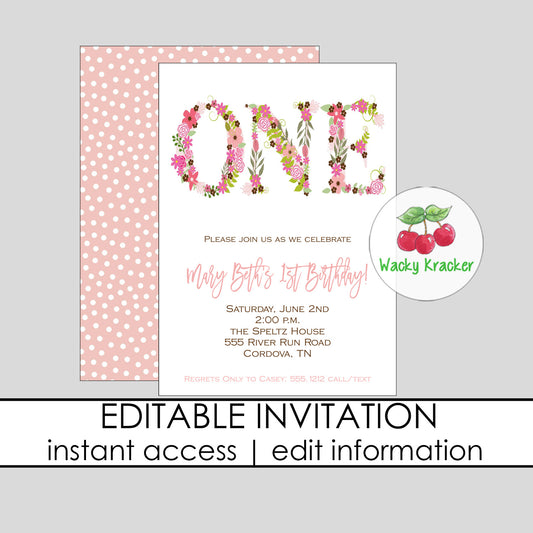 One Year Floral Invitation