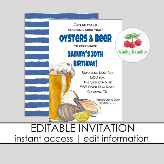 Oyster and Beer Birthday Invitation