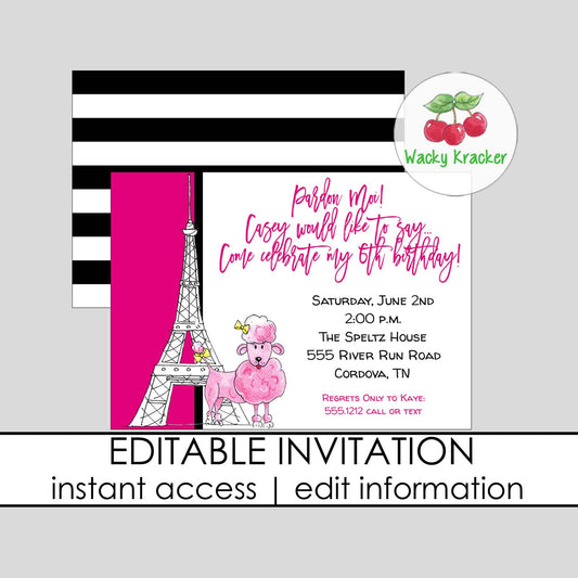 Pink Poodle Birthday Invitation