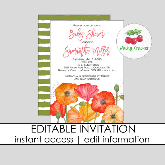 Poppies Baby Shower Invitation