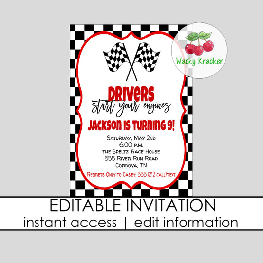 Race Car Birthday Invitation