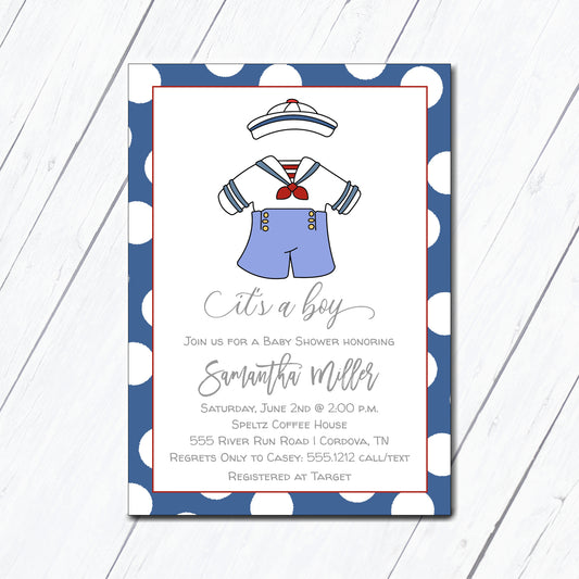 Sailor Suit Baby Shower Invitation