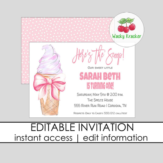 Ice Cream Scoop Birthday Invitation