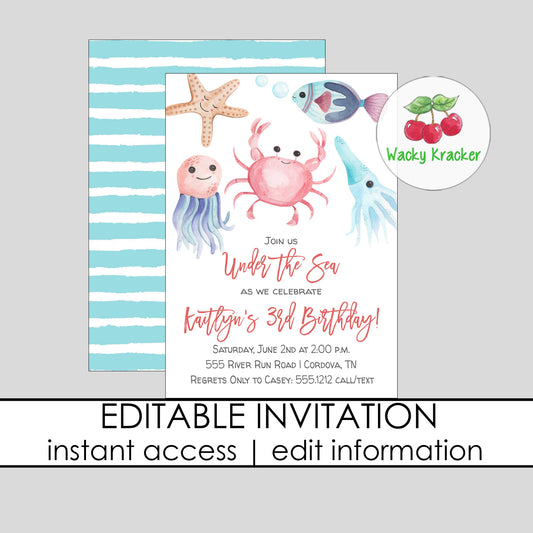 Sea Creature Birthday Invitation