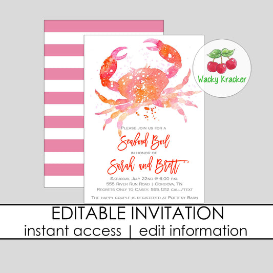 Seafood Boil Bridal Shower Invitation