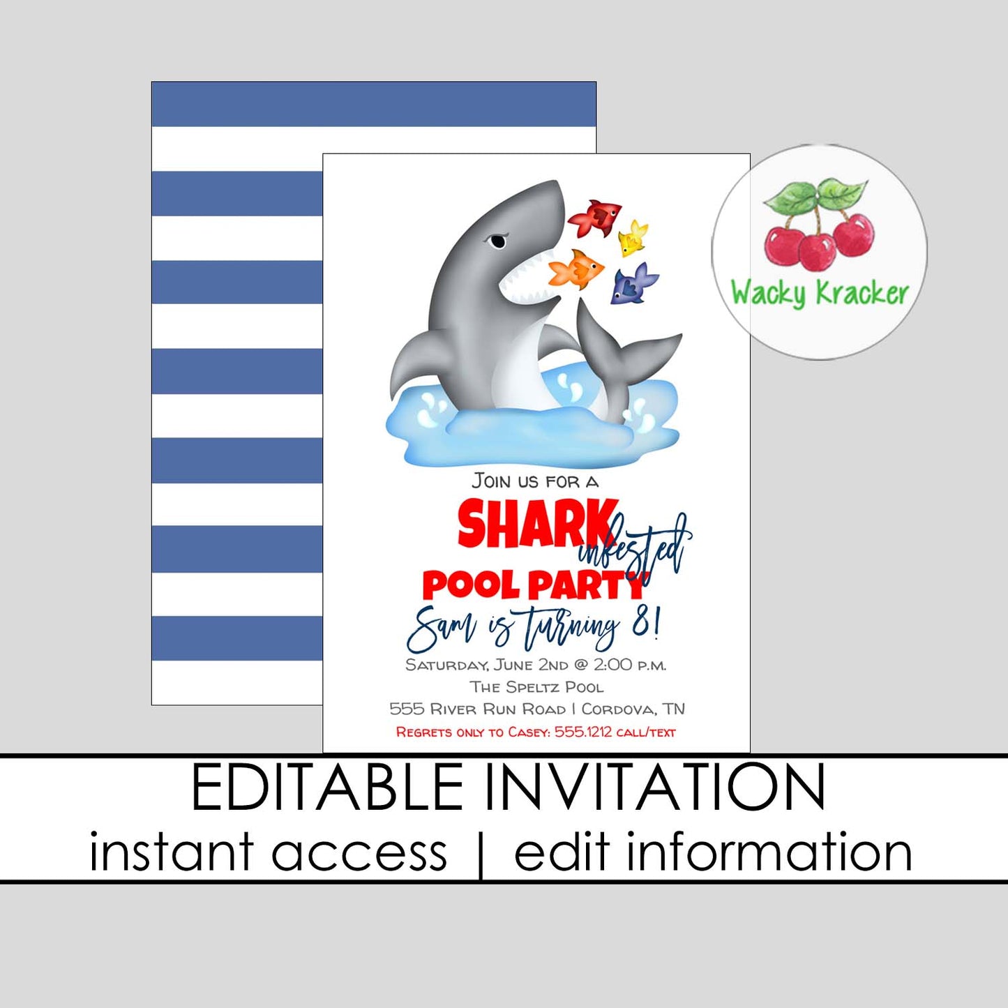 Shark Pool Party Birthday Invitation