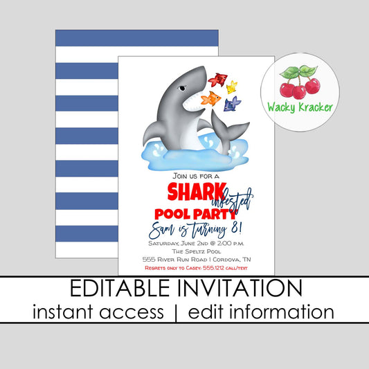 Shark Pool Party Birthday Invitation