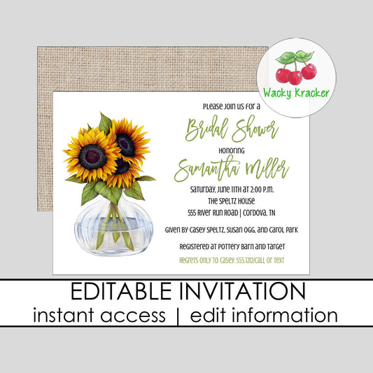 Sunflower Vase Bridal Shower Invitation