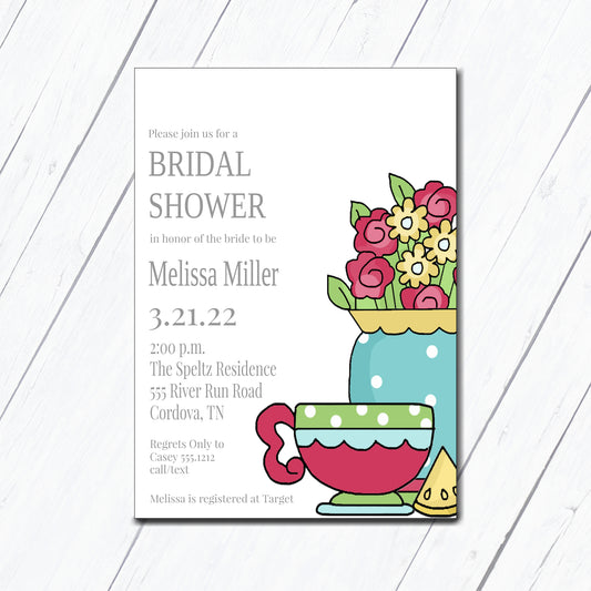 Tea with Flowers Bridal Shower Invitation