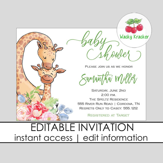 Mama Giraffe Baby Shower Invitation