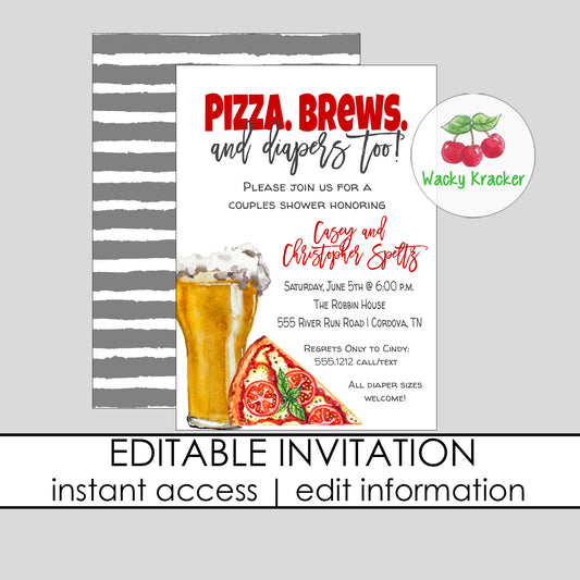 Pizza and Beer Baby Shower Invitation